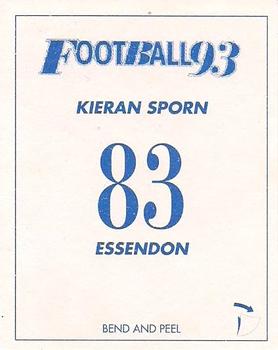 1993 Select AFL Stickers #83 Kieran Sporn Back